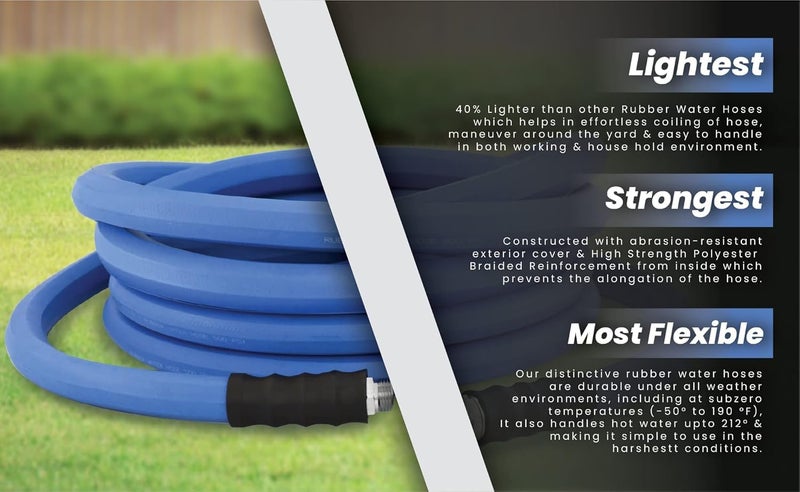 BluBird AG-LITE AL3425 3/4" x 25' Rubber Farm & Ranch Water Hose, Lightweight, 500 PSI, 50F to 190F Degree, Polyester Braided, Brass GHT Fittings, 4 Finger-Grip Bend Restrictor, Agriculture & Industrial Use - Image 3
